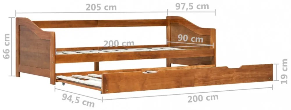 mézbarna fenyőfa kihúzható kanapéágy keret 90 x 200 cm