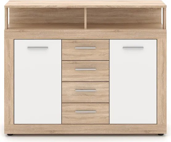 Komód 2 ajtóval és 4 fiókkal Sonoma tölgy / fehér színkombinációban – LUNA MIDI B