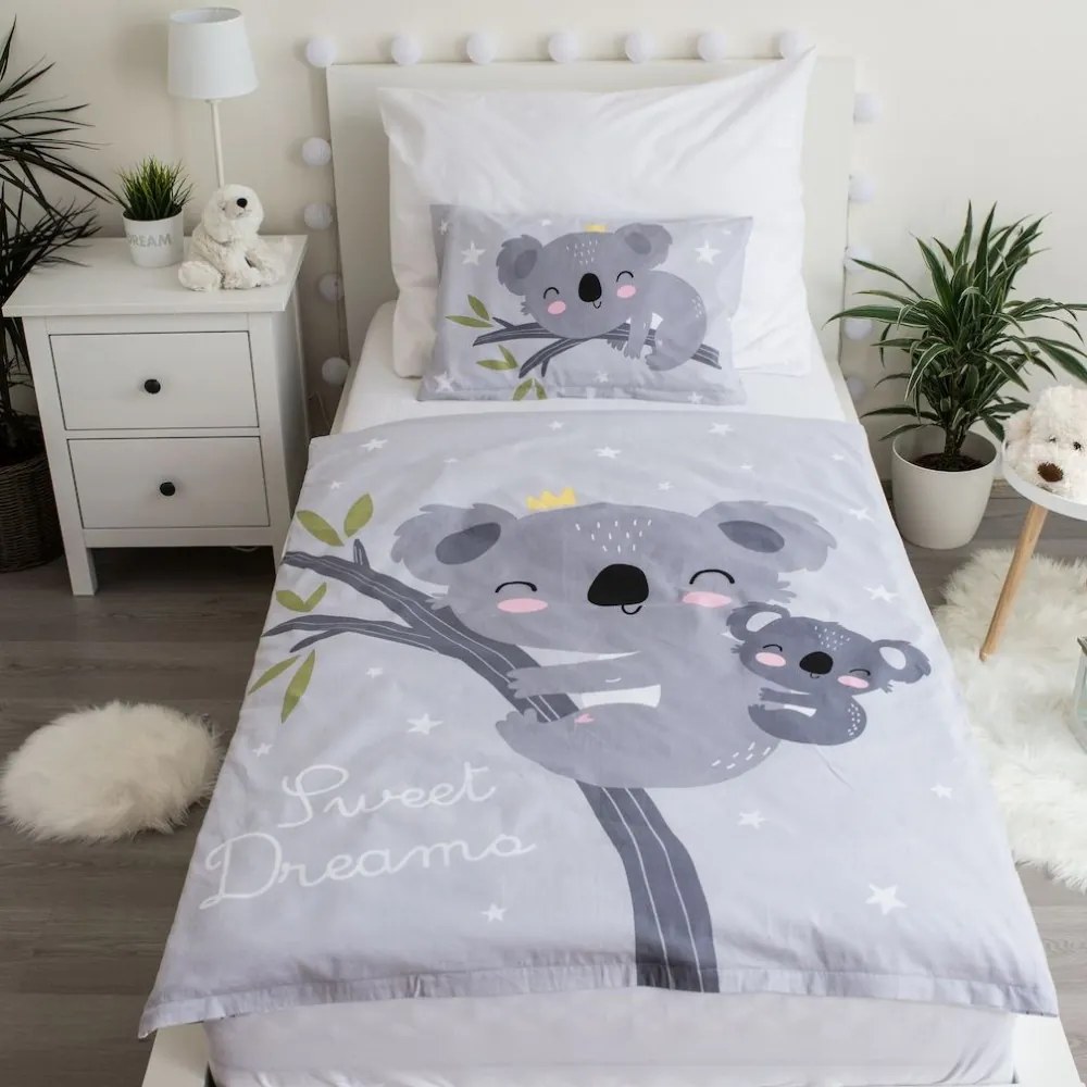 Koala Grey gyerek, ovis ágyneműhuzat 100×135cm, 40×60 cm