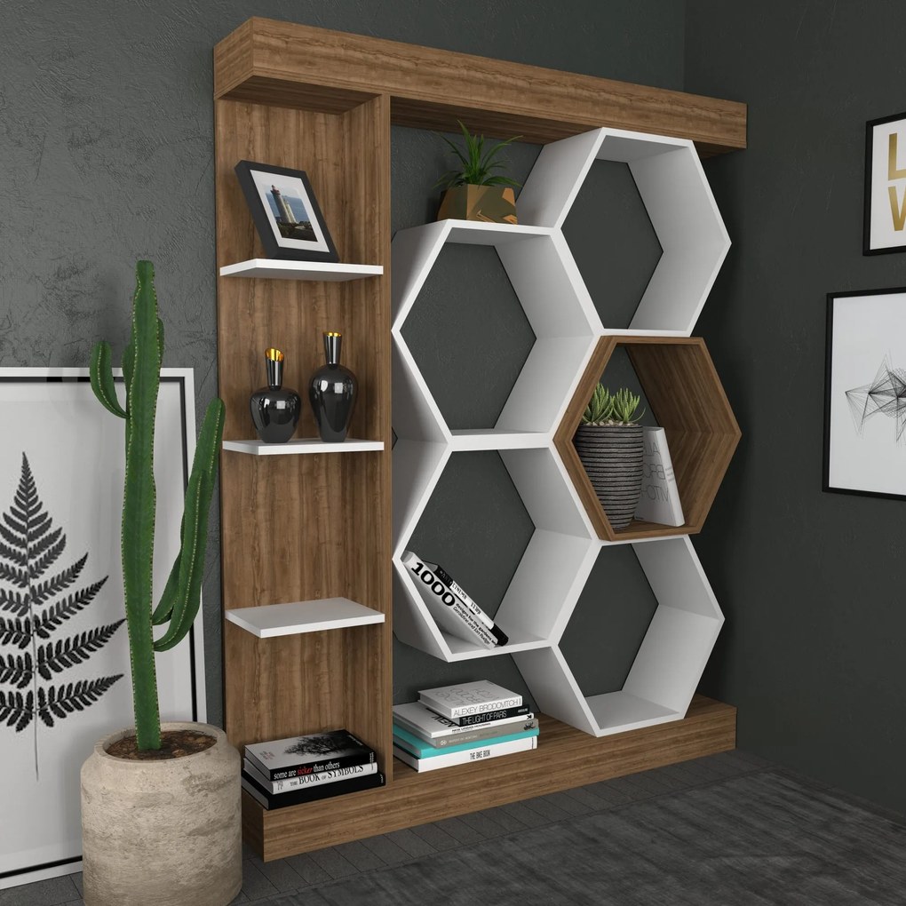 könyvespolc Sueno - White, Walnut
