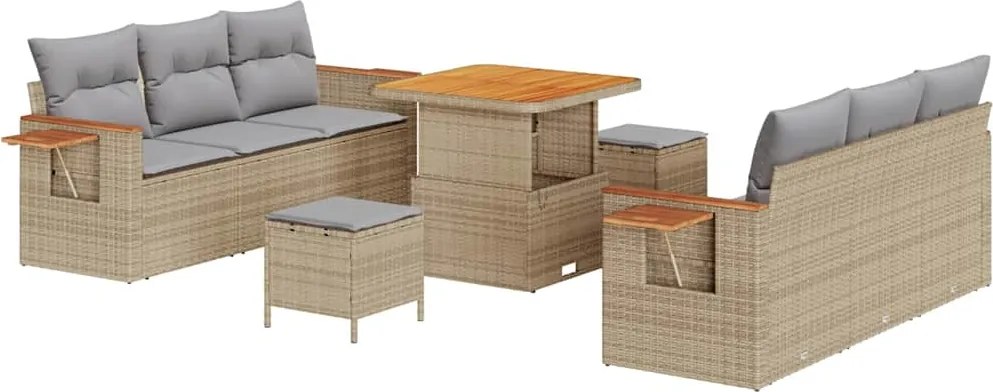 vidaXL Kerti Kanapé Szett párnával 9 pcs Beige és Világosszürke