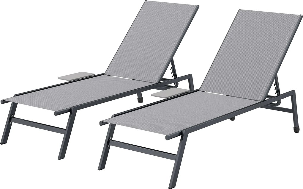 Outsunny 2 darab állítható napozóágy készlet — 5 pozíció, oldalasztalok, kerekek, 120 kg | Aosom