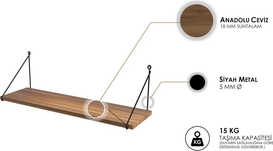 Armoni fali polc, dió, 72 cm – TR775DCM1605