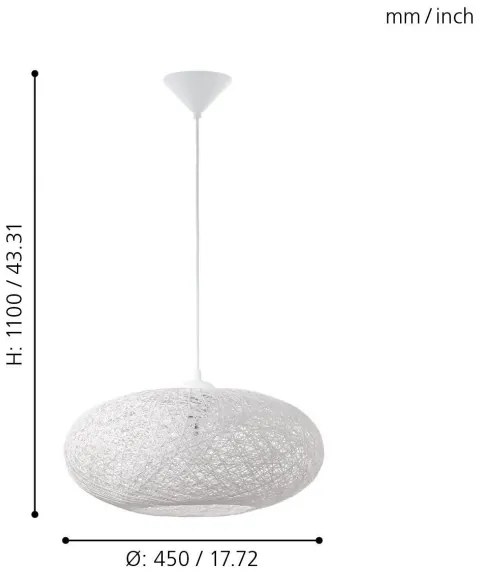 Eglo 93373 - Mennyezeti függesztékes lámpa CAMPILO 1xE27/60W/230V