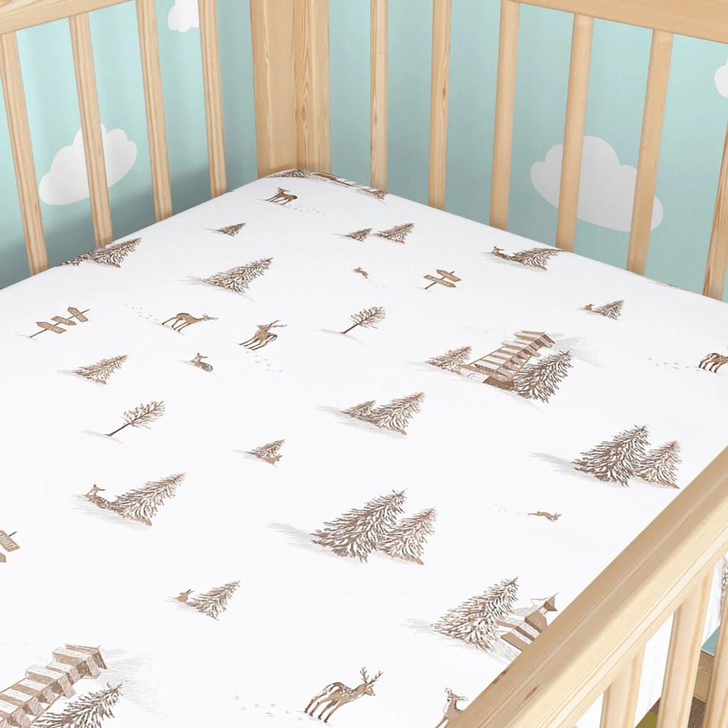 Goldea gyermek gumis pamut lepedő kiságyba - hegyvidéki táj 70 x 140 cm