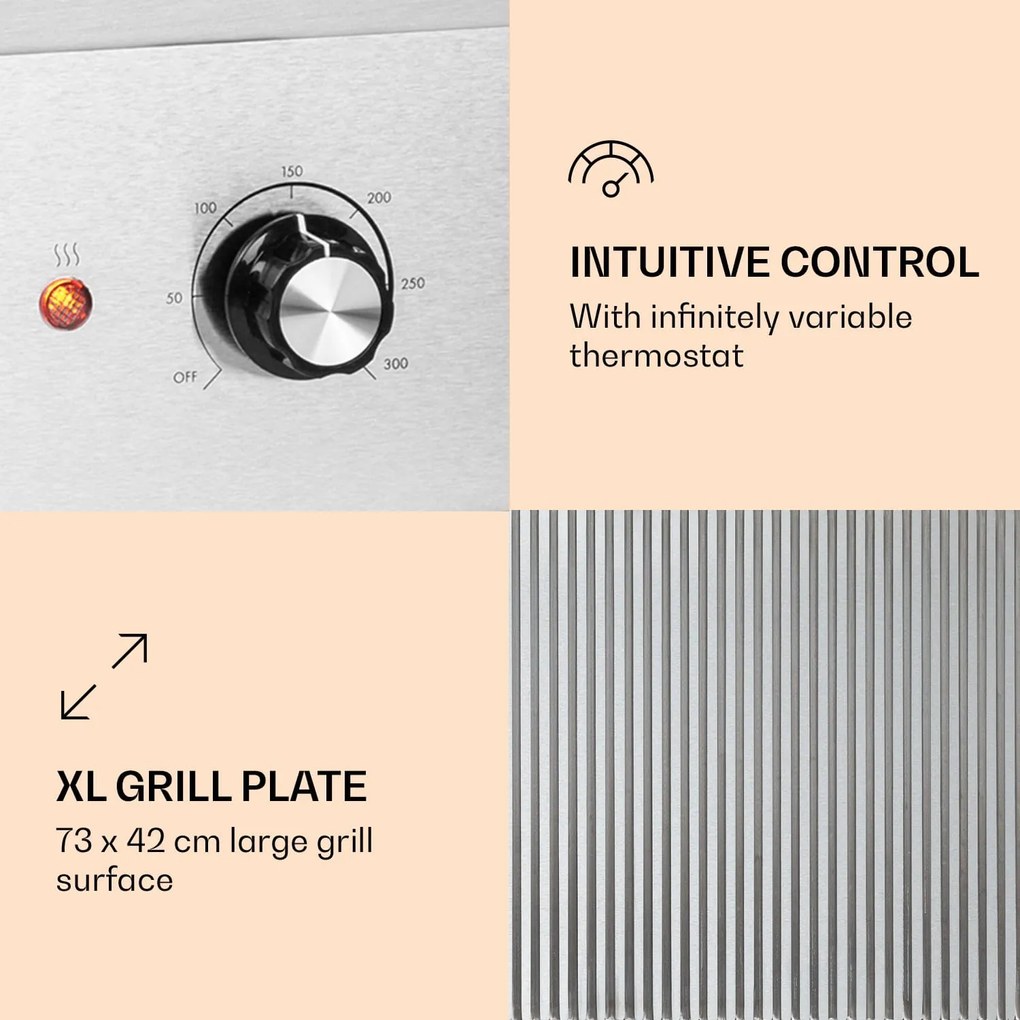 Klarstein Grillmeile 4400, elektromos grill, 2 x 2200 W, rozsdamentes acél grill lap