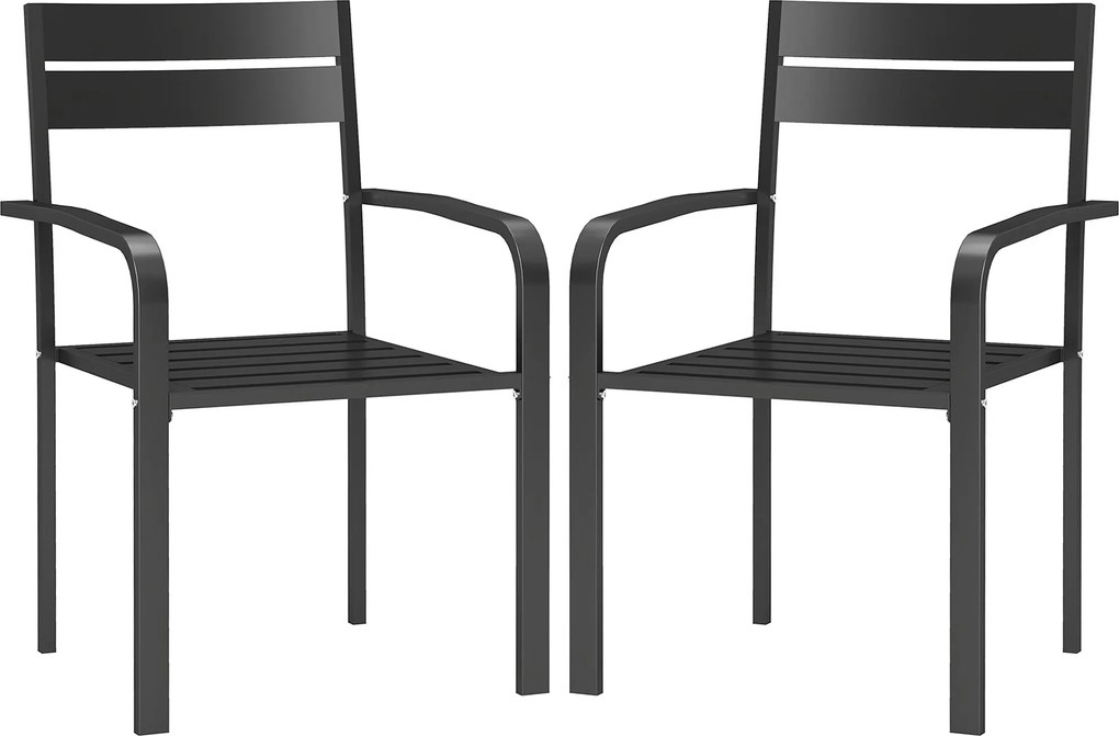 Outsunny 2 darabos kültéri kertiszék szett, rakásolható székek karfával, alumíniumból, sötét szürke | Aosom