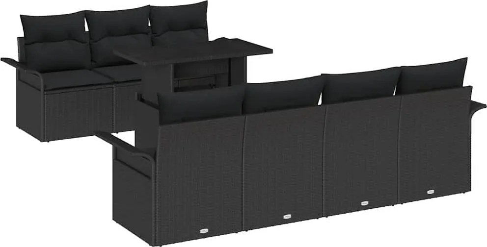 vidaXL Kerti Kanapé Szett párnával tárolóval 8 pcs Fekete Poly Rattan