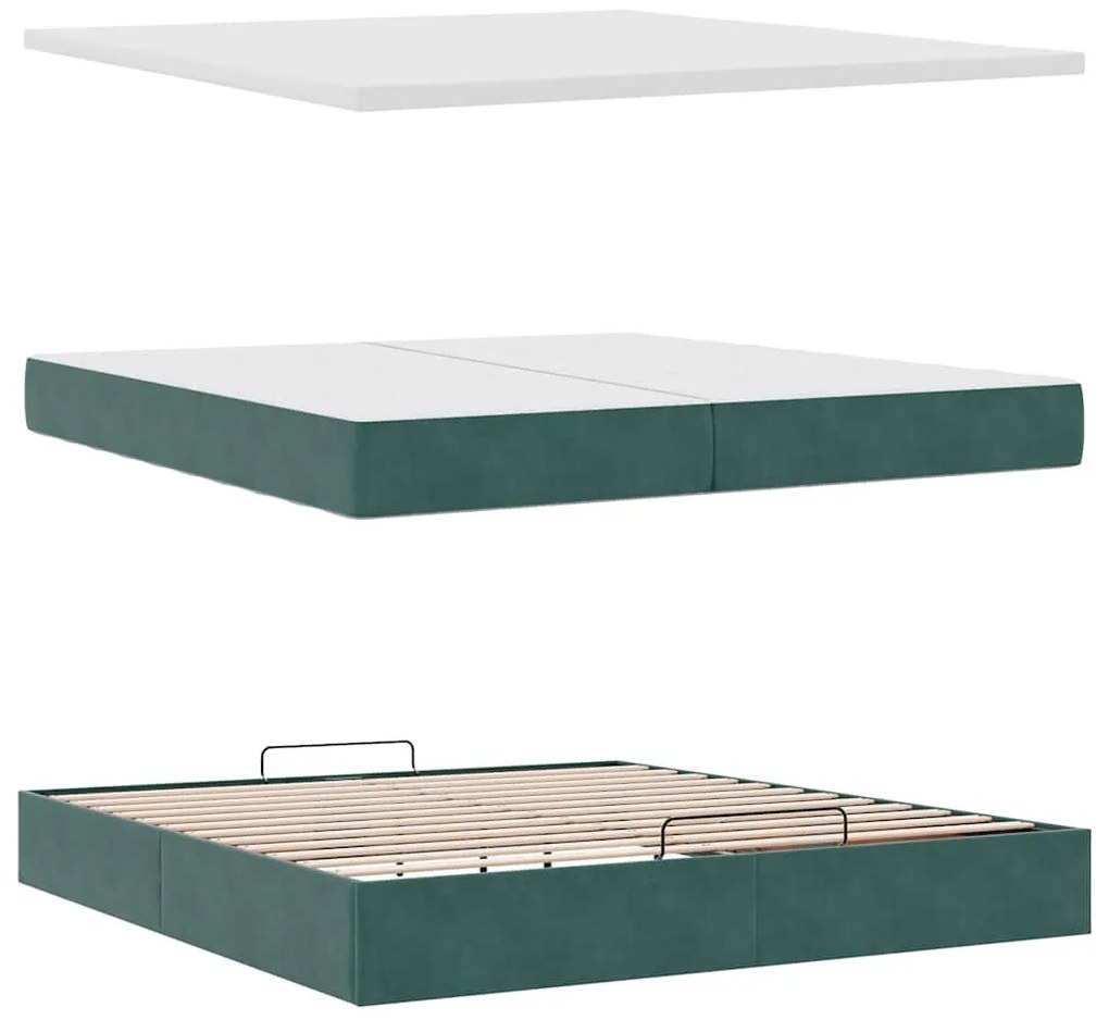 Ottomán ágykeret matracokkal Sötétzöld 200x200cm bársony