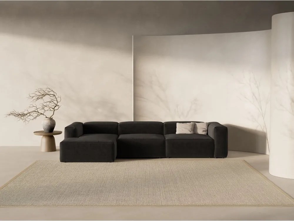 Fekete sarokkanapé (bal oldali-heverő résszel) Bergamo – Cosmopolitan Design