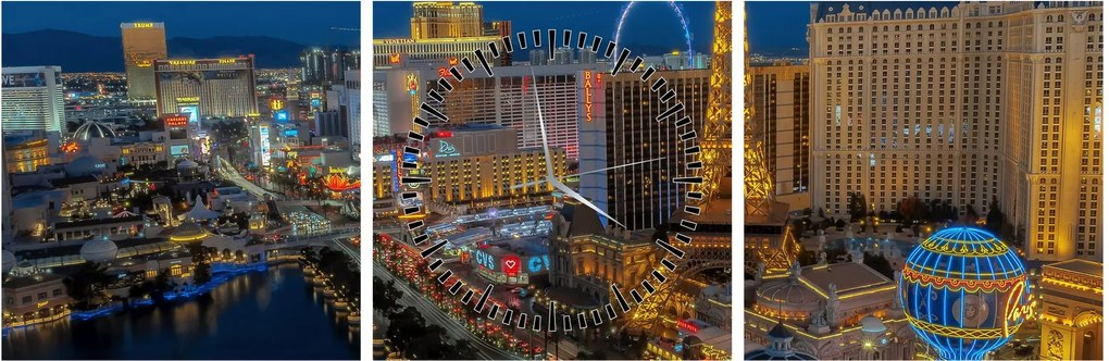 Éjszakai Las Vegas-i kép (órával) (90x30 cm)