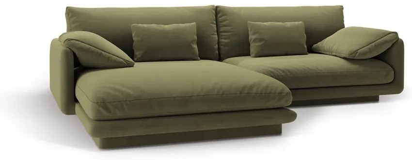 Világoszöld bársony sarokkanapé (bal oldali-heverő résszel) Torino – Micadoni