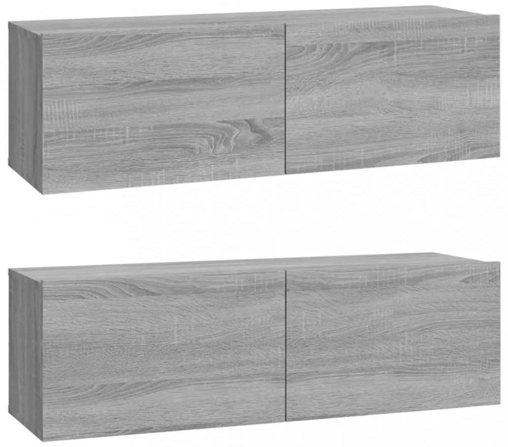 2 db szürke -tölgyszín szerelt fa fali TV-szekrény 100x30x30 cm
