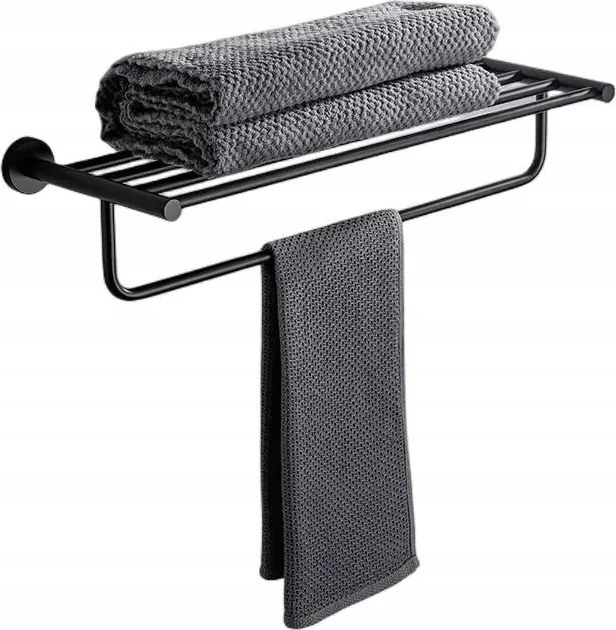 Törölközőtartó Akasztó Polccal, Fekete