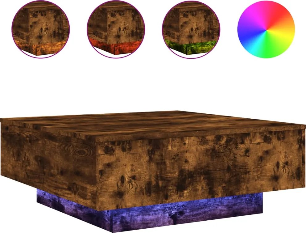 vidaXL füstös tölgy színű dohányzóasztal LED-lámpákkal 80 x 8 0x 31 cm