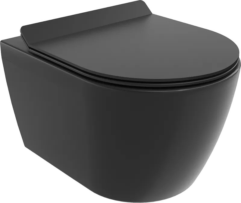 Mexen Carmen Rimless WC-csésze lecsapódásgátló slim duroplast ülőkével, fekete matt - 30880185