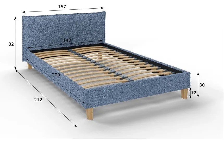 Kék kárpitozott franciaágy ágyráccsal 140x200 cm Tina – Ropez