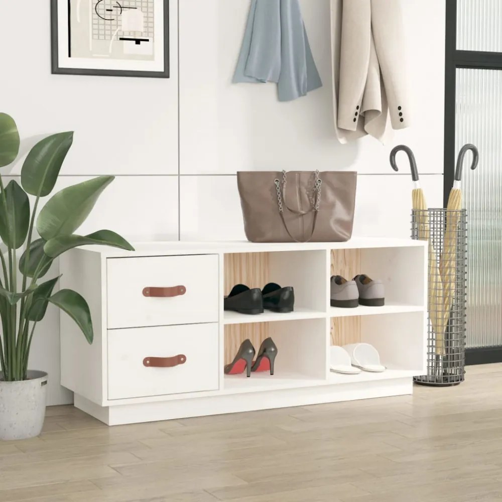 fehér tömör fenyőfa cipőtároló pad 100 x 34 x 45 cm