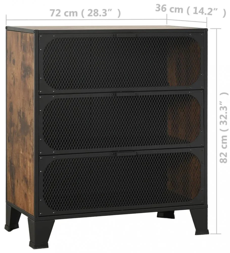 rusztikus barna fém és MDF tárolószekrény 72 x 36 x 82 cm