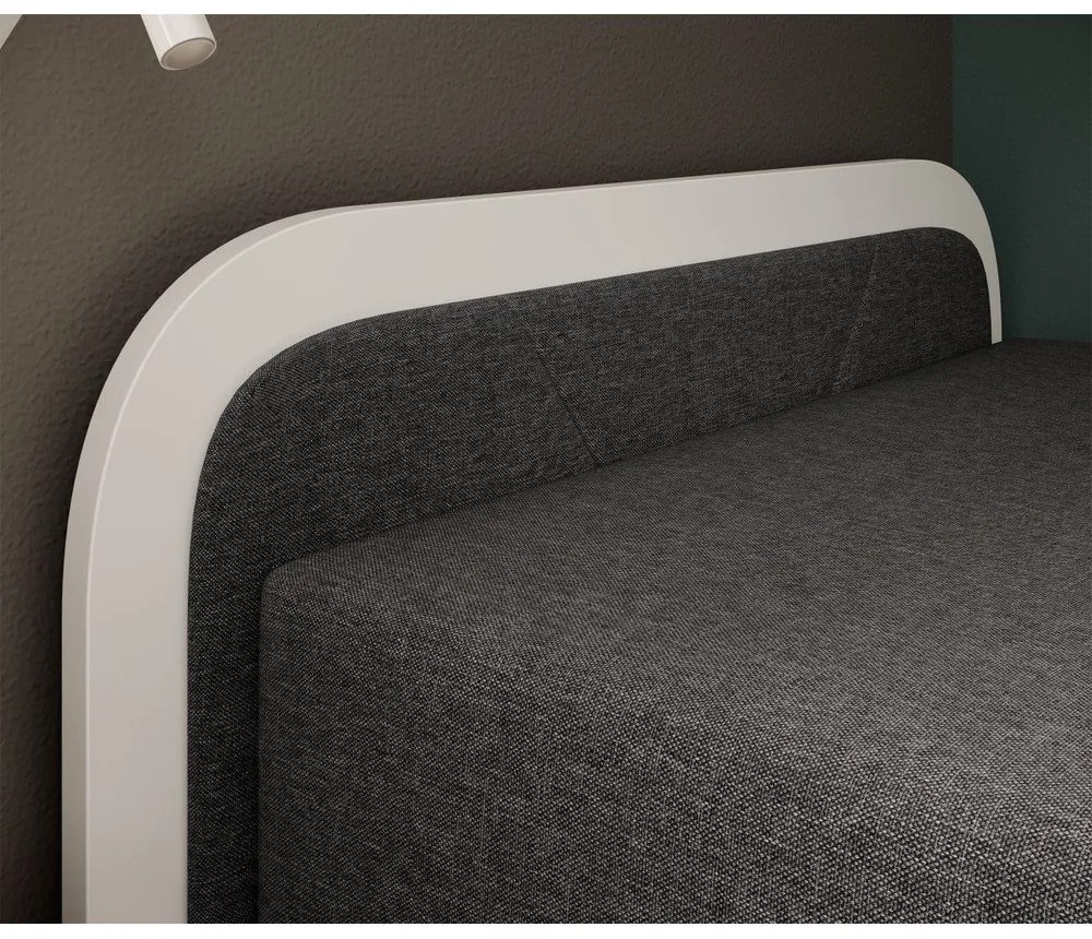 Fehér-sötétszürke kárpitozott-forgácslemez ágyneműtartós egyszemélyes ágy matraccal 80x190 cm Parys – ELTAP