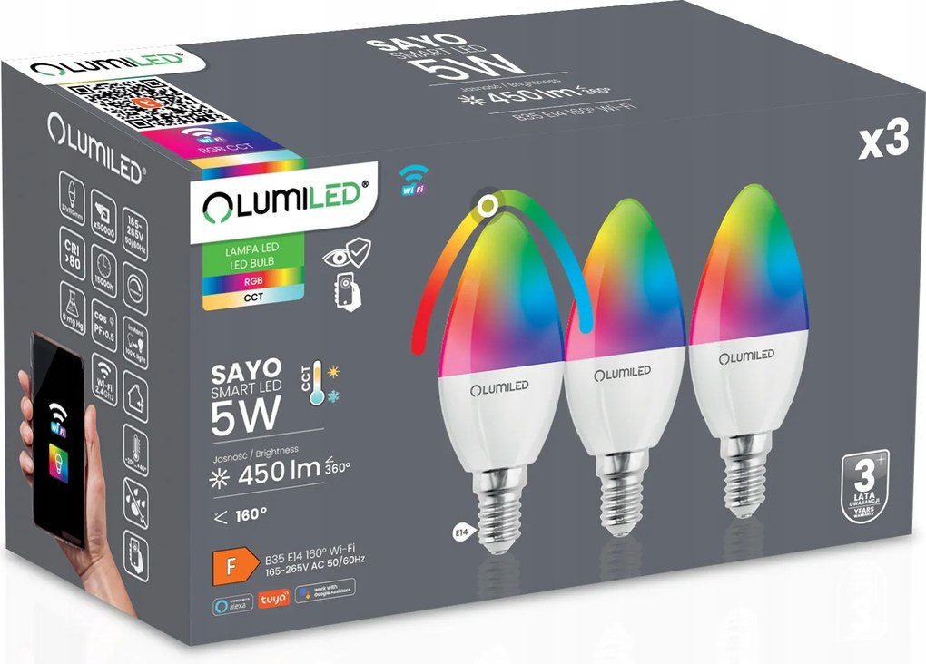 3X Led izzó E14 B35 5W Tuya Rgb Cct Tompítható Intelligens WiFi Smart