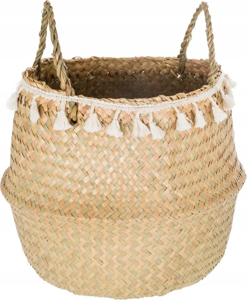 Tengerifűből készült fonott kosár rojtokkal 31 cm