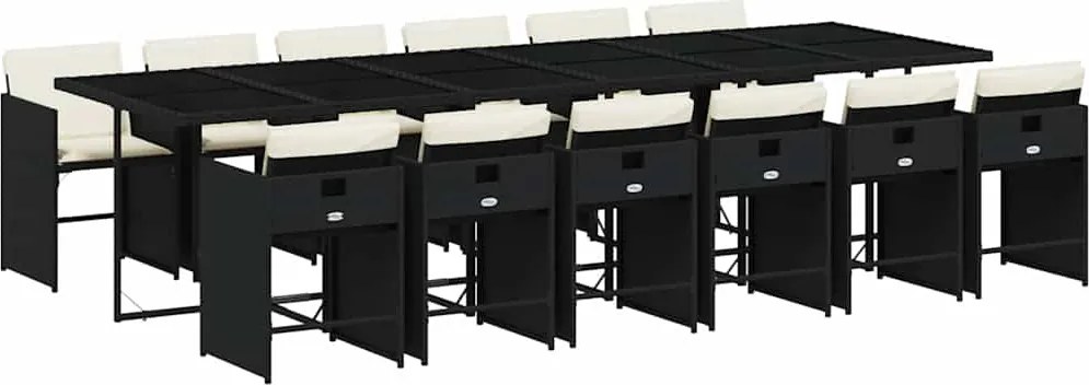 vidaXL 13 részes fekete polyrattan kerti ülőgarnitúra párnákkal