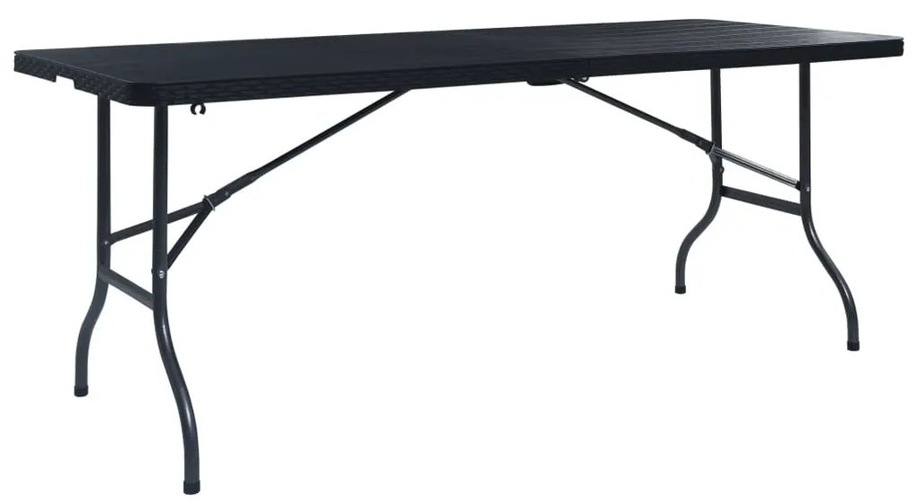 fekete HDPE rattan szerű összecsukható kerti asztal 180x75x72cm
