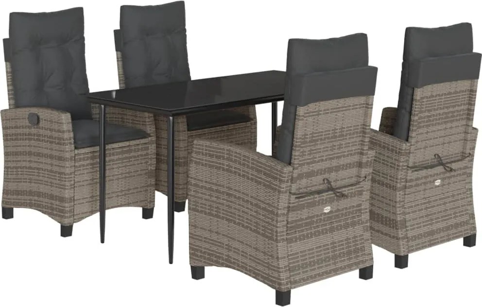 vidaXL 5 részes szürke polyrattan kerti étkezőgarnitúra párnával