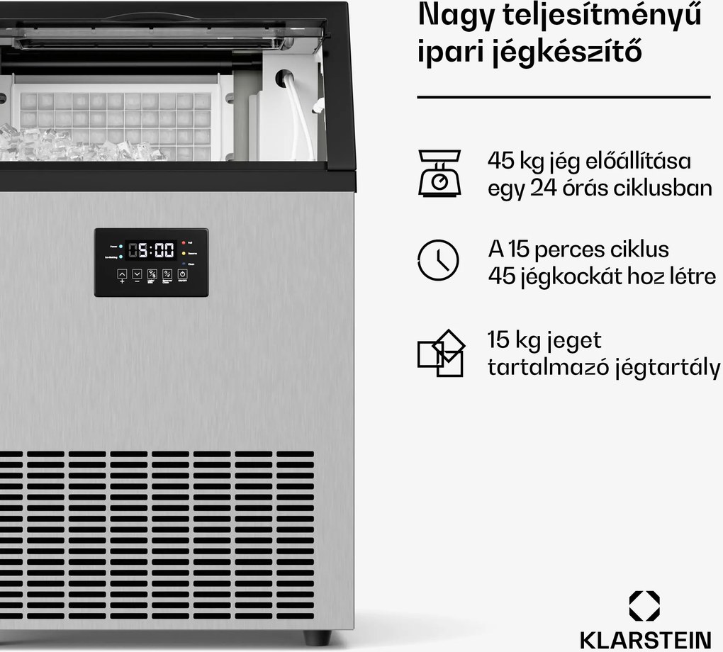 Klarstein Glacial ipari jégkészítő 45 kg LED kijelzővel és ablakkal