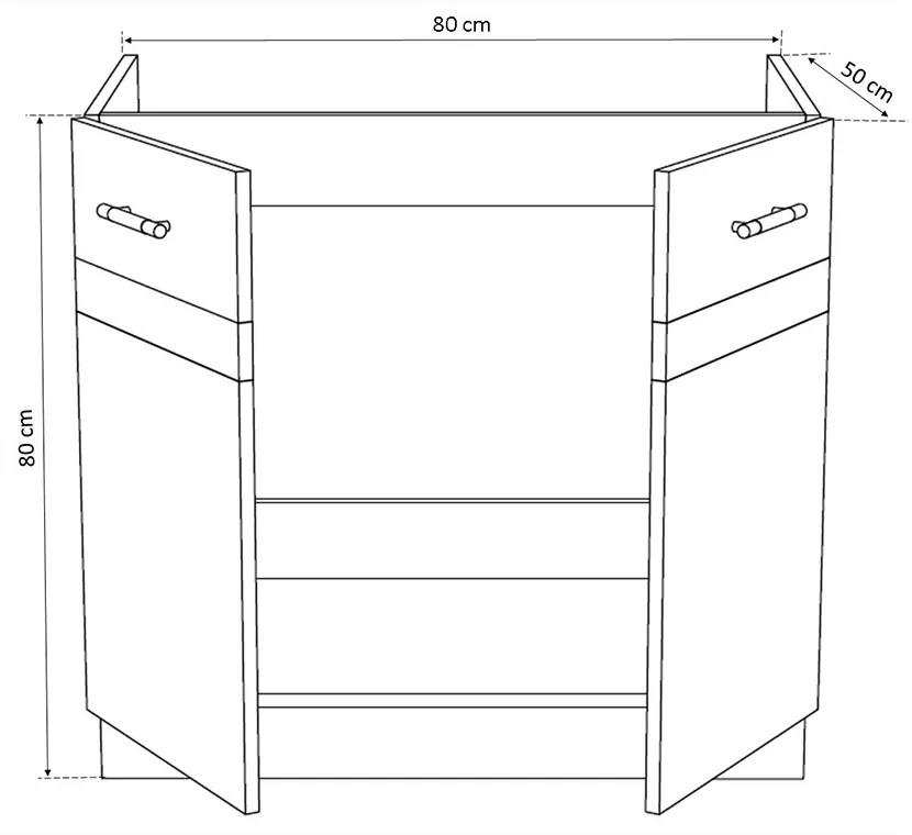 Salandra Elemes konyha 2 ajtós mosogató alatti szekrény DARK SONOMA 80 x 80 x 50 cm