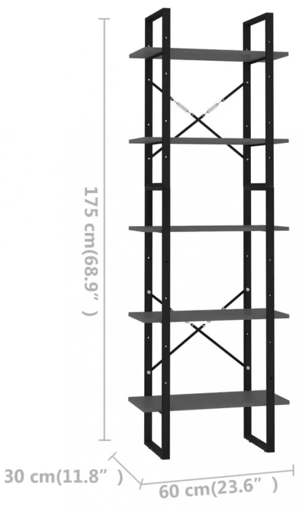 5 szintes szürke szerelt fa könyvszekrény 60 x 30 x 175 cm