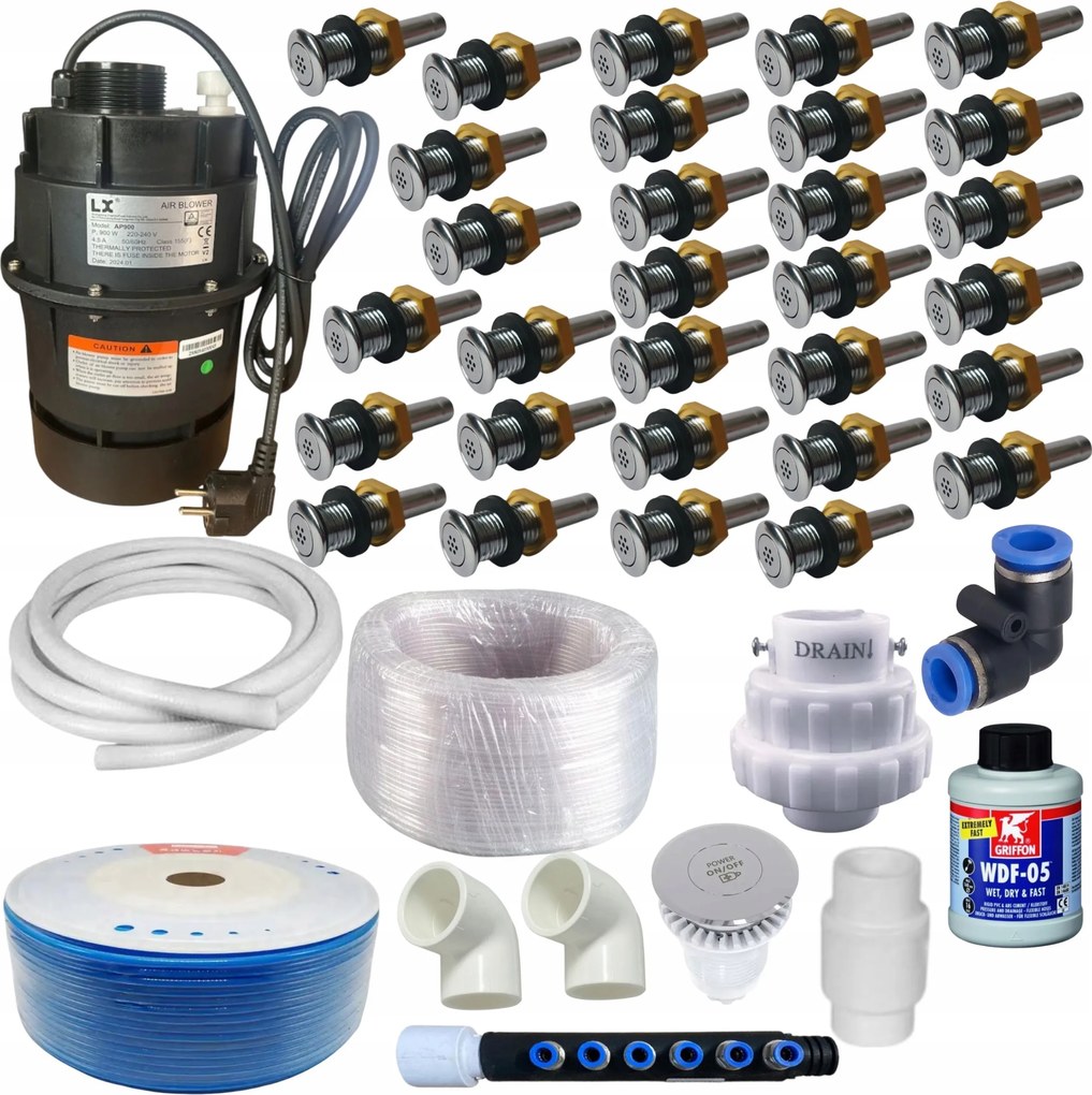 Aeromasszázs 900W 30 Fúvókás Légmasszázs Kádakhoz Jacuzzi Bali Kültéri Fürdőkhöz Szett