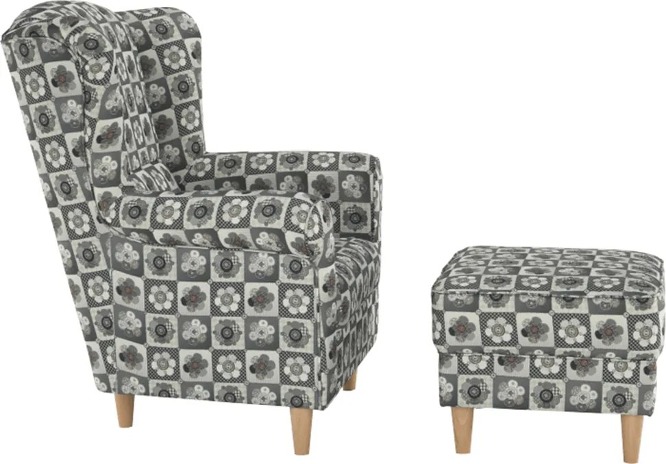 füles fotel puffal, szövet patchwork N1, ASTRID