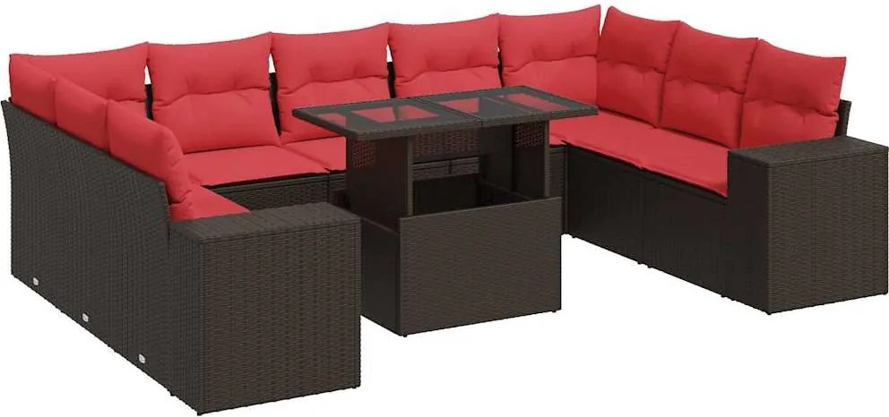 vidaXL 10 részes barna polyrattan akácfa kerti ülőgarnitúra párnákkal