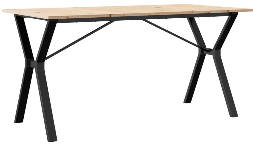 Tömör fenyőfa és acél étkezőasztal Y-vázzal 160x80x75 cm