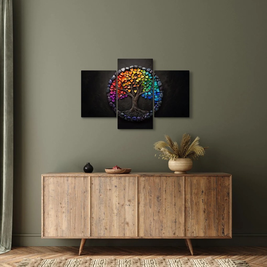 Kép – Fa színes szívekkel (90x60 cm)