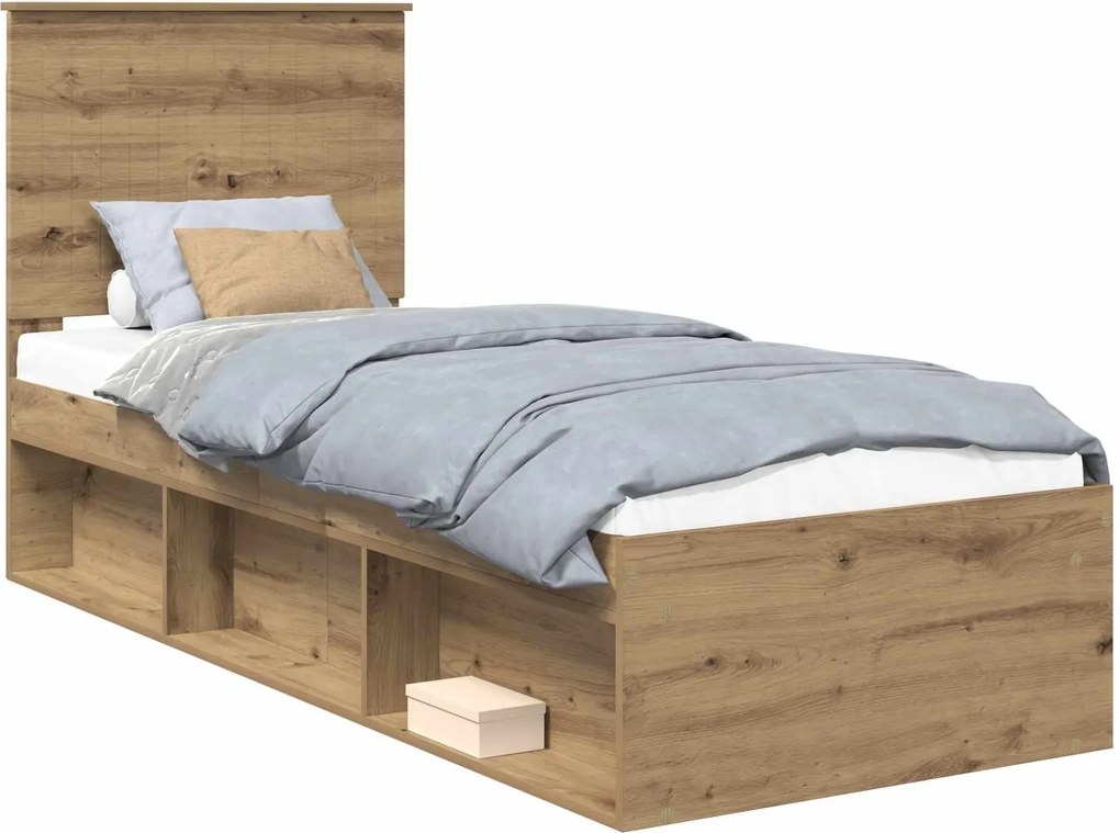 vidaXL Ágykeret fejtámlával Művészi tölgy 75 x 190 cm Tömör fenyőfa
