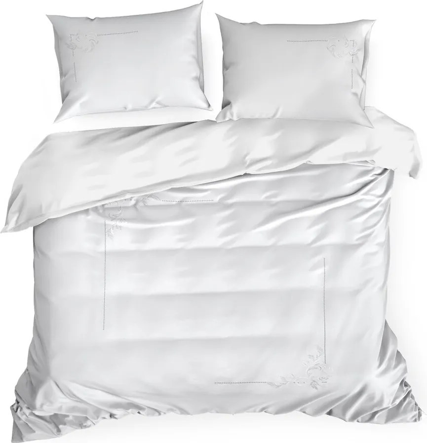 Ágyneműhuzat 160X200 pamut-szatén fehér, finom hímzéssel