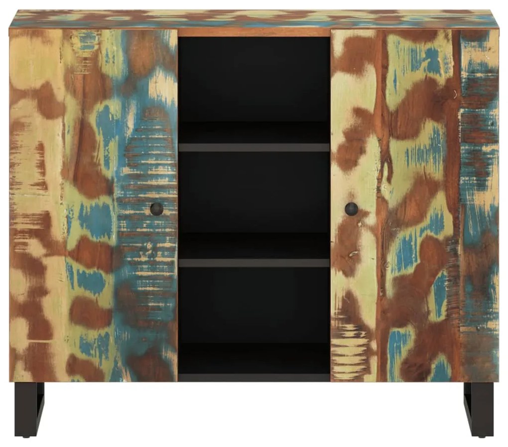 tömör 2 ajtós újrahasznosított fa tálalószekrény 90x33x75 cm