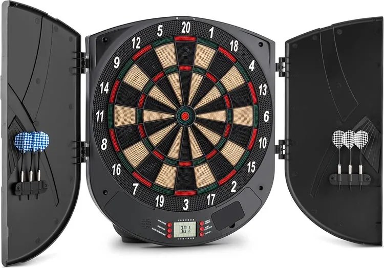KLARFIT Dart, darts tábla, puha hegy, 26 játék, ajtó, hang
