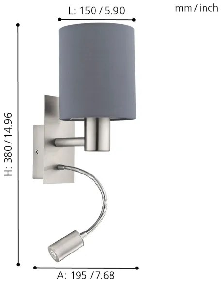 Eglo 96479 - LED flexibilis lámpa PASTERI 1xE27/40W+LED/3,8W szürke