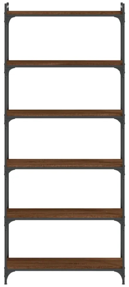 6 szintes barna tölgy színű szerelt fa könyvespolc 80x30x188 cm
