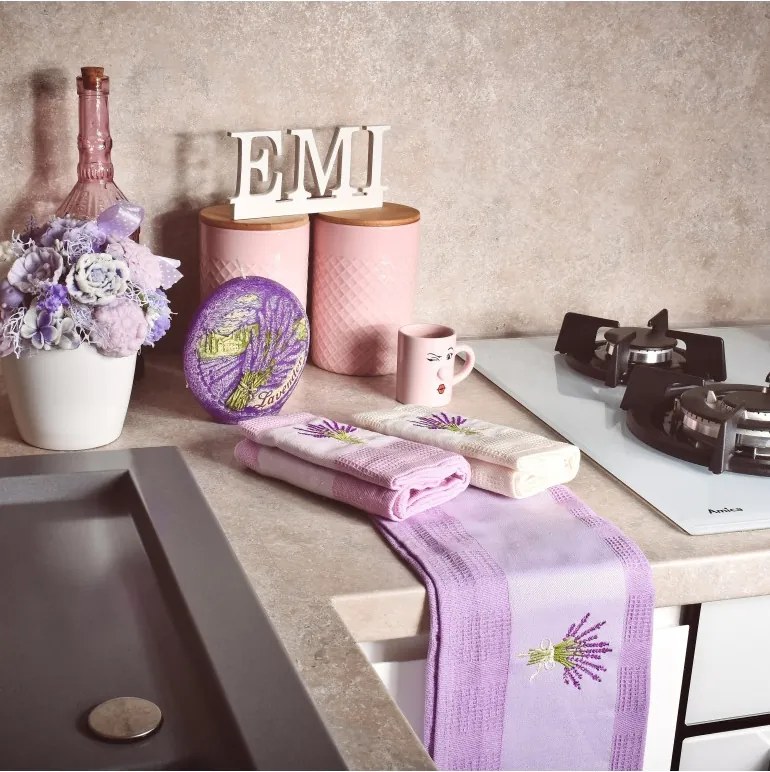 EMI Levendula waffle szövésű konyharuha