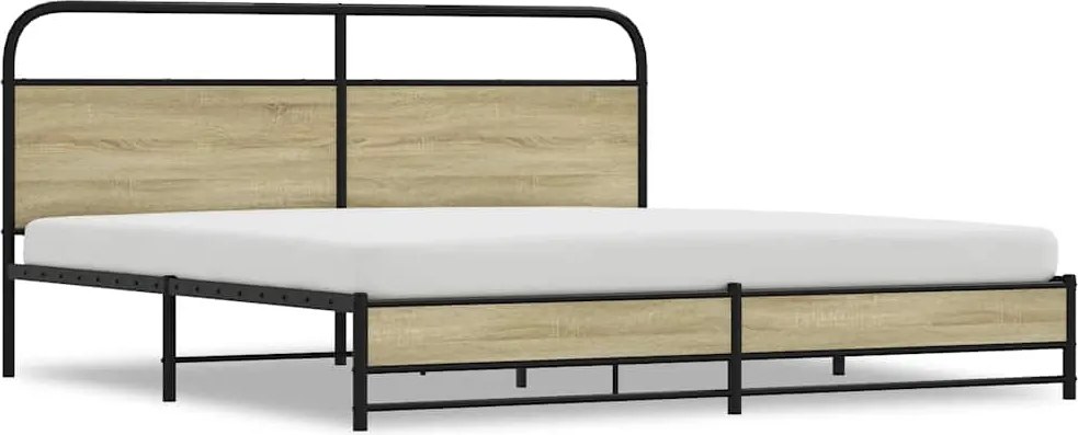 vidaXL sonoma tölgy színű fém ágykeret matrac nélkül 193 x 203 cm