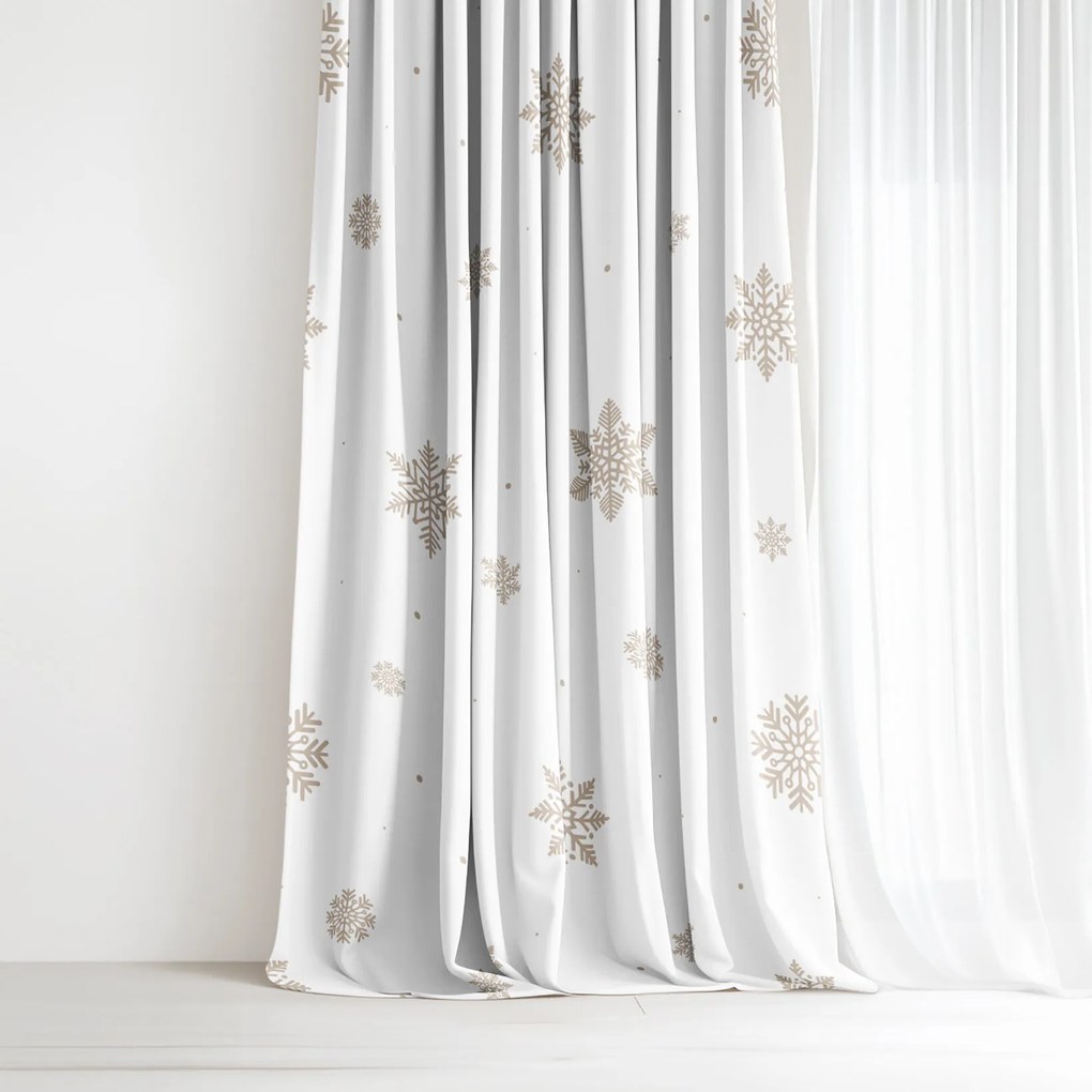 Goldea karácsonyi pamut drapéria - hópelyhek fehéren 240x150 cm