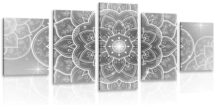 5 részes kép keleti Mandala fekete fehérben