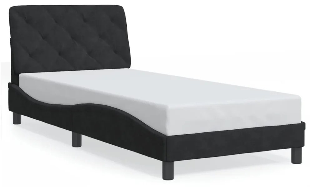 fekete bársony ágykeret LED-ekkel matrac nélkül 90 x 200 cm