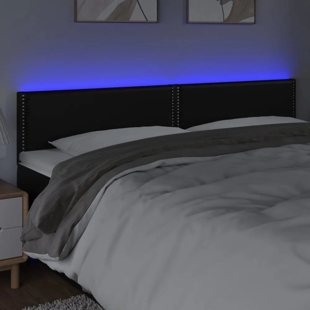 fekete műbőr LED-es fejtámla 180 x 5 x 78/88 cm