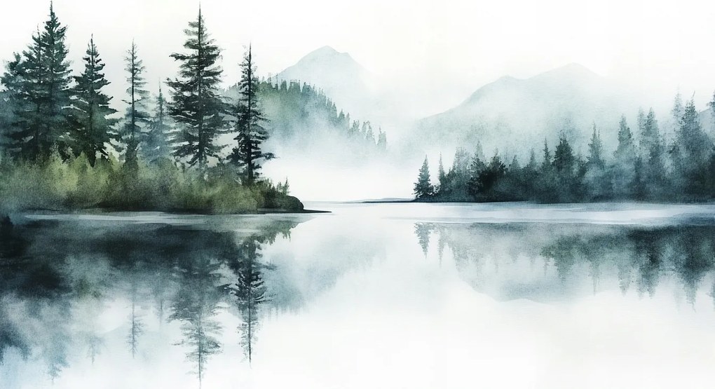 Vászonkép Canvas Tájkép Hegyek Erdő Fák Víz Tó Tükröződés 60x40